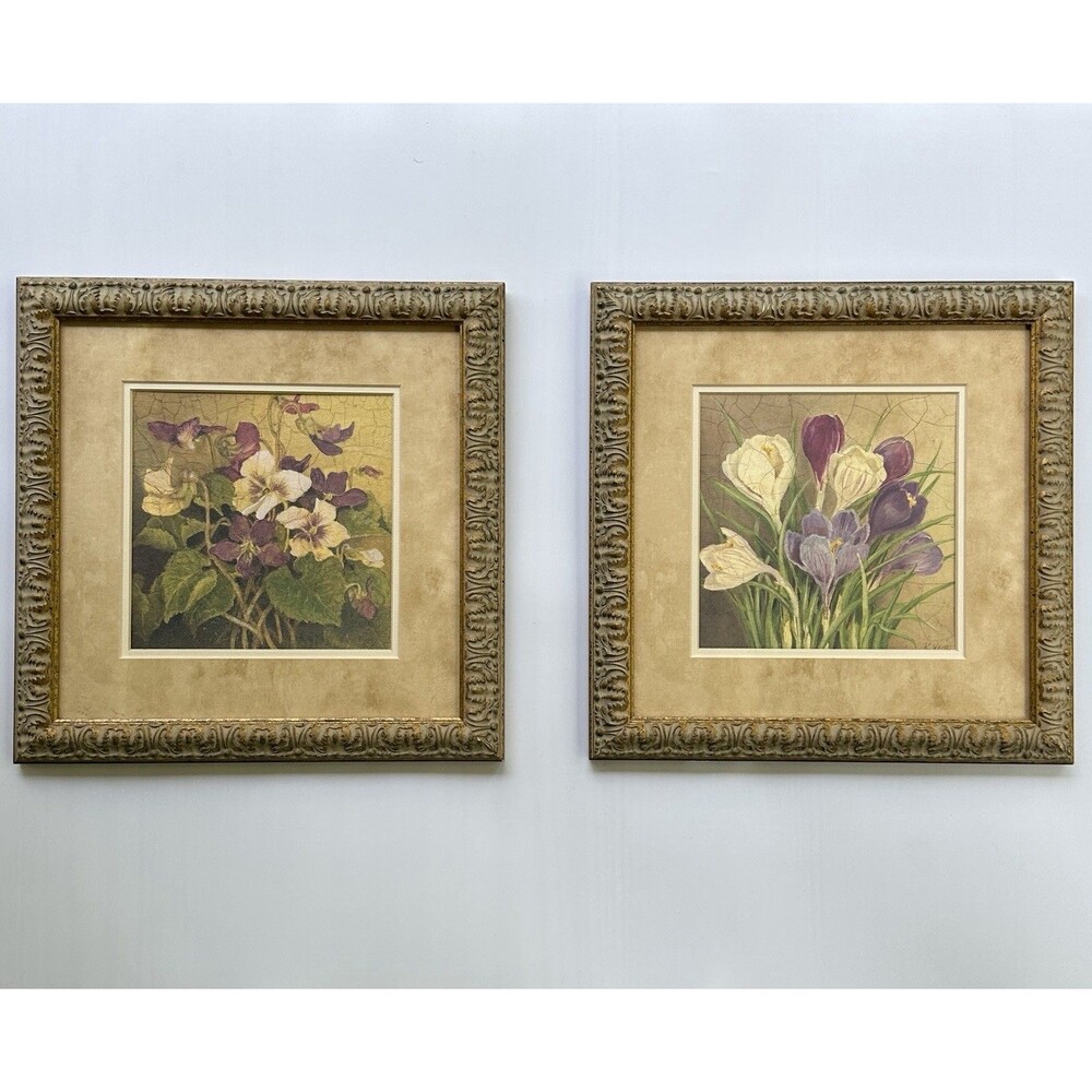 VTG Kathryn White Botanical Prints Set of 2 Ornate Gold Frames Art In Motion